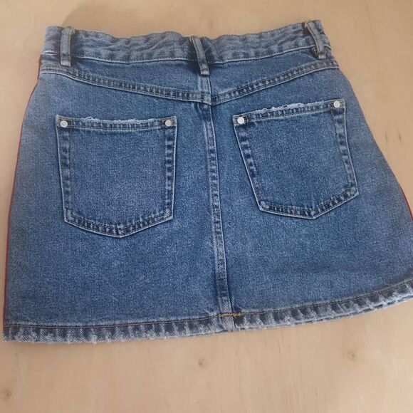 Zara authentic denim by TRF distressed mini skirt with stripes women's size S - Picture 2 of 4